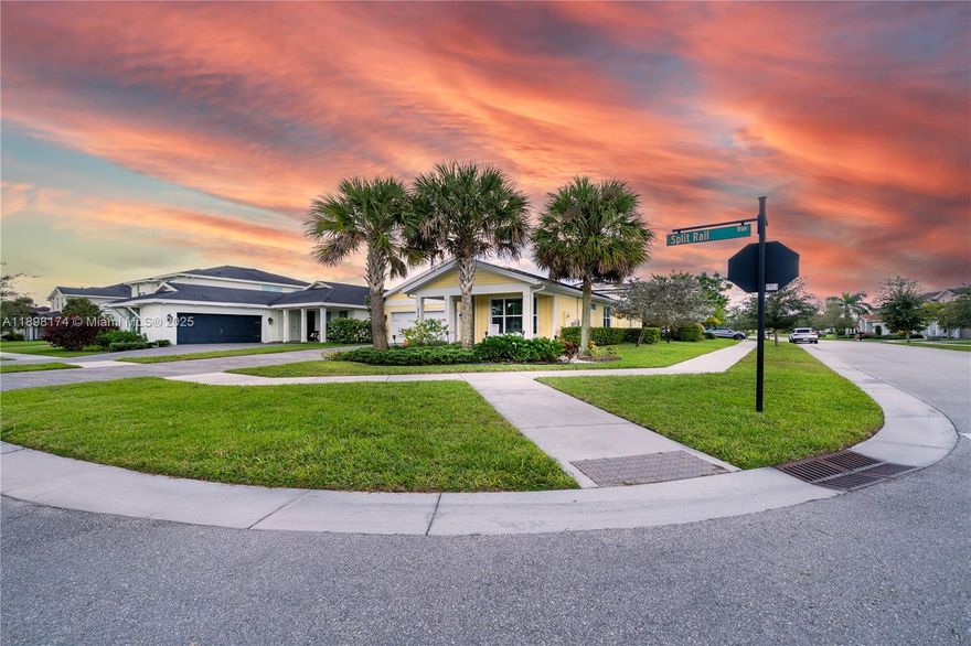 Welcome to the most affordable single-story home. Conveniently located on a corner lot !!!.   Arden is a special community with a resort style amenity including a pool, fitness center, clubhouse. 5-acre working farm with u-pick gardens and much to do. Top-rated schools.  3 Bedrooms 2 Baths.  Front porch, back patio, BBQ & exterior Oven, Tiled floors throughout the house, Maple Wood Kitchen Cabinetry, Granite Countertops.  
you are just minutes from Mall at Wellington Green. This property includes FPL solar panels for sustainable living and lower energy expenses. Enjoy over 20 miles of scenic bike trails within the community.
The brand-new Saddle View Elementary School, opening in August 2025, is conveniently located nearby.