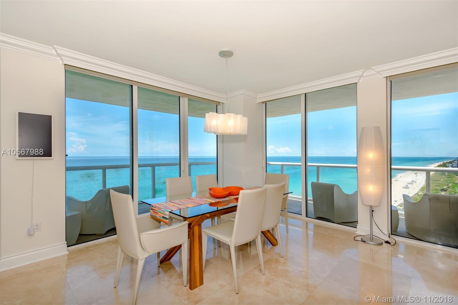 Undoubtedly one of the very best views in South Florida. Panoramic views of the ocean, city and bay. European style kitchen with stainless steel appliances, granite countertops. Corner unit, washer and dryer in the unit, wrap around balcony, 2 assigned parking spaces. Racketball, tennis courts, gym, beach service and more. !Excellent location, 5 minutes away from Bal Harbor and 10 minutes from South Beach!