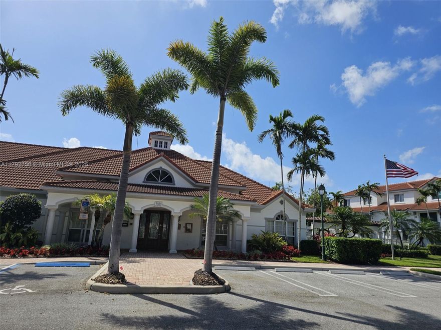 Large one bedroom apartment (855 square feet) in gated community. Large slide door opens to small terrace that has a view to small lake with aerating fountain. Large community campus.