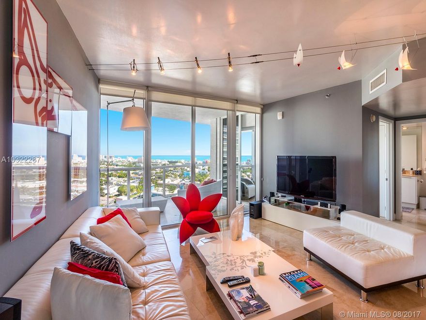 High floor 2 Bedroom/2 Bath at Murano Grande in South of Fifth neighborhood. Beautifully decorated condo with designer touches and the finest furniture brands. Marble floors throughout with a split floorplan and views of the Ocean and South Beach. Easy to show. No pets are allowed.