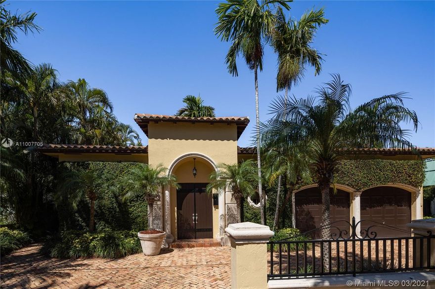 First time on the market! This tastefully built Italian villa has 73 feet on the water on the North side of the 24 hour guard gated Biscayne Point Island with amazing open water views and the most amazing sunrise and sunsets that will take your breath away. 6 bedrooms, 6 full baths plus den/office. Formal dining room with the view of the courtyard and the fountain. Expansive living room with 20+ foot ceilings and floor to ceiling glass. Master bedroom is the only bedroom on the second floor with ultimate privacy and amazing bay views. 10 foot ceilings on the first and the second floor. Tile floors through out. Two car garage plus three car off street parking. Low maintenance, professionally landscaped grounds. Large pool with hot tub. Outside grill. Large permitted dock and boat lift!