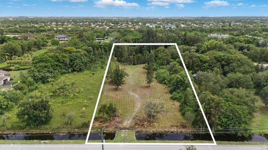 Rare opportunity to own 2.24 acres on prestigious Mustang Trail in Southwest Ranches. This prime lot features a serene pond, lush greenery, and a peaceful, private setting—ideal for building a custom estate or high-end development. Zoned residential with a completed Phase 1 Environmental Study, it's ready for your vision. Enjoy a rural, equestrian-friendly lifestyle just minutes from Downtown Fort Lauderdale, top-rated schools, family attractions, and three international airports. Surrounded by luxury homes in a highly desirable area with limited inventory, this property offers both exceptional lifestyle appeal and strong investment potential. Build your dream home or a profitable spec estate in one of South Florida’s most sought-after communities.