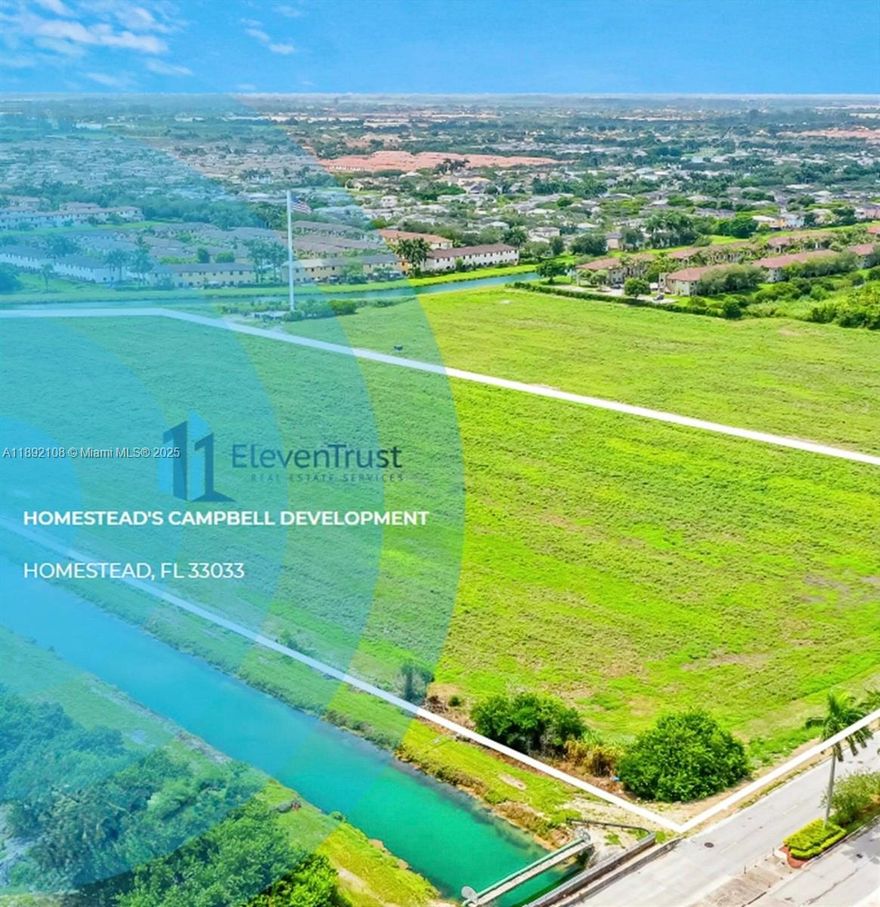Eleventrust presents a rare investment opportunity in Homestead’s fast-growing Waterstone area. This 14.46-acre vacant parcel (Folio #10-7915-001-0020) is ideally located near top schools, major retailers, and the Florida Turnpike. Zoned AU with city water and sewer already in place, the property is ready for future development while generating $1,000/month in current income. With Homestead’s rapid residential and commercial expansion, this is the perfect time to secure a large parcel in South Florida’s next growth hub.