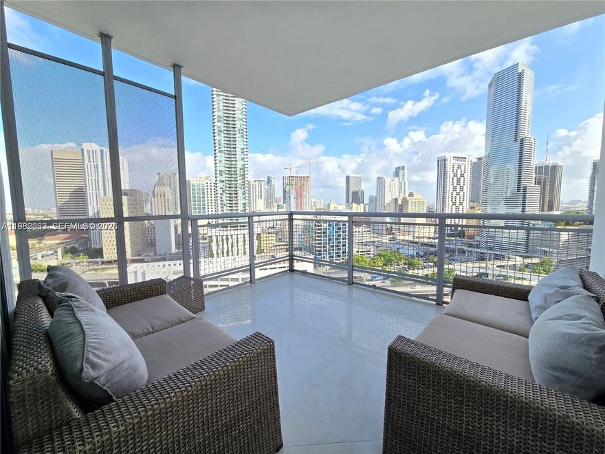 Enjoy stunning skyline views of Brickell from the 21st floor in this bright furnished residence at Wind by Neo. This well-maintained unit features floor-to-ceiling windows, a private balcony, modern kitchen with stainless steel appliances, and in-unit washer and dryer. Includes one assigned parking space plus valet service for added convenience.
Wind offers resort-style amenities including a pool deck, fitness center, spa, racquetball court, 24-hour concierge and valet. Prime Riverfront location just steps from Brickell City Centre, restaurants, shopping and major highways.