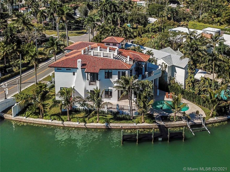 Mediterranean masterpiece on coveted Sunset Island IV.  160’ waterfront with 40’ t-shaped dock and boat lift. Short walking distance to trendy Sunset Harbour, Lincoln Road and Sobe. Brightest property in the area with stunning water views and a public park in front. French cream marble floors throughout. Exceptional individually-designed rooms with high ceilings. Spacious master bedroom with his and hers bathrooms and walk-in closets. Spacious terraces and pool deck. Rare 624 SF rooftop terrace. Italian designer kitchen with quartz countertops and stainless-steel appliances.