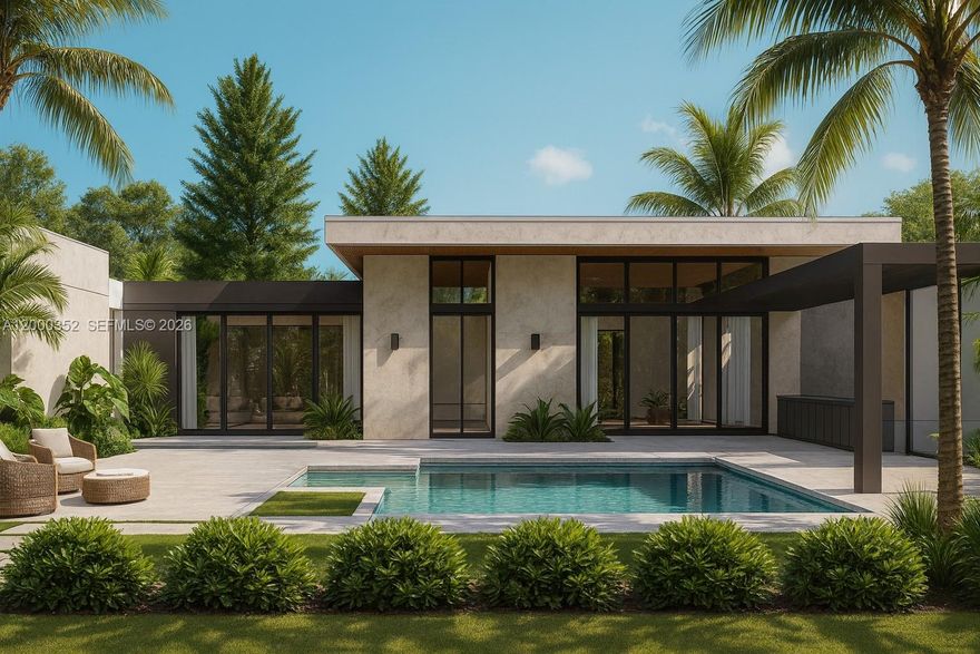 Arriving in the first quarter of 2027 | 789 Shorecrest is a masterwork of modern architecture that harmonizes clean, minimalist lines with the lush, tropical soul of Miami. This brand-new, 5,400 Sq Ft one-story residence offers an expansive sanctuary where indoor luxury and outdoor serenity become one. Designed with a "minimal by design" ethos, the home features a striking low-profile silhouette and a light-colored, high-Albedo exterior that is as functional as it is aesthetic. 5 Bedrooms: Including a sprawling Master Suite featuring dual walk-in closets and a spa-inspired Master Bath. 4.5 Bathrooms: Featuring non-absorbent, high-end surfaces and a convenient powder room for guests. An open-concept Great Room and Family Room anchored by a gourmet kitchen and hidden pantry, all framed by floor-to-ceiling glass that invites the "organic by nature" surroundings inside. A stunning 30-foot lap pool and integrated Jacuzzi serve as the focal point of the backyard, surrounded by a contemporary stone patio. Open-Air Entertaining: Deep covered terraces and a dedicated BBQ area provide the perfect backdrop for evening gatherings under the Miami stars. Smart Design with a spacious 2-car garage with fire-rated separation and a dedicated laundry room add effortless functionality to daily life. Experience a home where every line has a purpose and every view is a breath of fresh air. 789 Shorecrest is not just a residence; it is a lifestyle defined by simplicity and natural elegance.