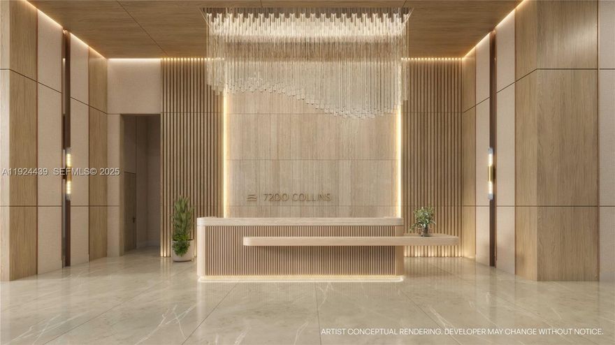 Modern coastal living redefined in the heart of Miami Beach. 7200 Collins presents a limited collection of refined residences where timeless architecture meets the rhythm of the ocean. This beautiful 1 bedroom + Den / 1 Bathrooms unit is a must see. Steps from the sand, yet deeply connected to the city, this boutique address offers an effortless lifestyle surrounded by sun, culture, and serenity—crafted for those who value privacy, design, and the soul of seaside living.