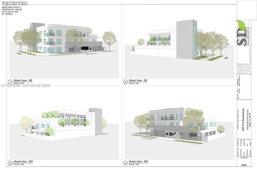 100% SITE PLAN APPROVED PROJECT. 8 all market rate units (can be sold as individual condos if desired) of 2/2's with 8 parking spaces. 8 inch water line/ 12 inch sewer abutting property and ready to connect no costly extensions needed. 2nd option for 25 units / 6 stories was approved in pre-app with the planning department if the buyer is interested. Blocks from the $1 billion redevelopment project Southplace City Center a "city within a city," featuring 5,000 residential units, 500,000 sqft retail, and a hotel. A lot of development in planning within two blocks (see photo). Not in a flood zone. Please email me for a copy of the full site plan. LOWEST PRICED PER SQ FT FOR THIS ZONING IN 33177 or 33170.