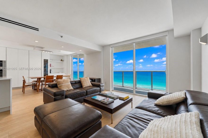 Direct oceanfront living from the 17th floor of Royal Club Condominium at 2457 Collins Ave. This fully remodeled 1,389 SF residence features panoramic Atlantic Ocean views, direct beach and boardwalk access, and a prime Miami Beach location near the 1 Hotel South Beach, W South Beach, The Miami Beach EDITION, Faena Hotel Miami Beach, Lincoln Road, Ocean Drive, the Miami Beach Convention Center, and Miami Beach Golf Club. Art Basel Miami Beach exhibitions and the South Beach Wine & Food Festival beach tents are just a short bike ride away.
The modern interior includes premium Italkraft cabinetry, top-of-the-line Wolf and Sub-Zero appliances, and expansive living spaces framed by floor-to-ceiling ocean views. Building amenities include a beachfront pool, fitness center, clubhouse, steam rooms, and direct access to the beach and boardwalk. Wake up to spectacular ocean sunrises every beautiful morning.