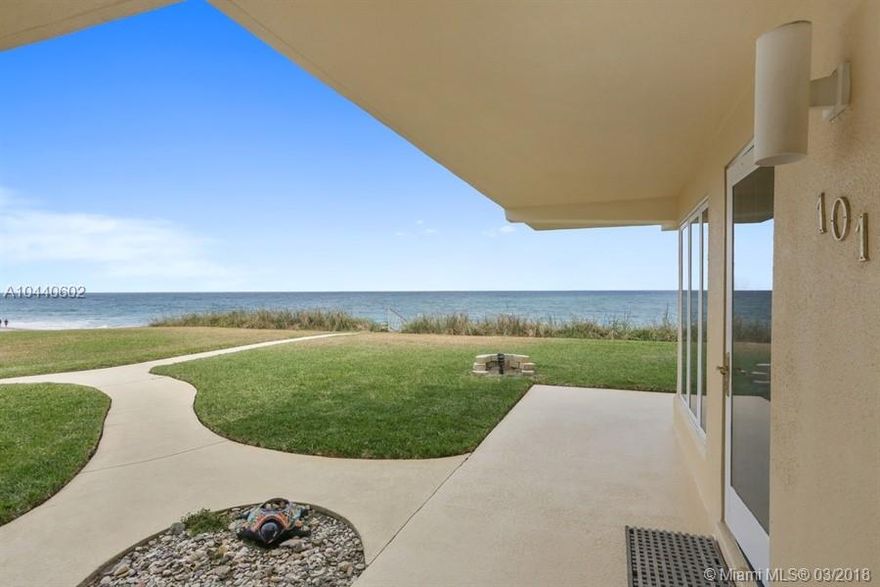 This one of a kind corner unit has an unobstructed panoramic ocean view thru the impact glass windows from the family room, master bedroom or dining room table. Owner has invested 178K into making this 913 sq ft living area feel and look much larger starting with Brazilian Cherrywood flooring and marble bathrooms accentuated by top of the line furniture and appliances such as: Sub-Zero Fridge and Freezer, Melee gas cooktop, Dishwasher , Bosche Washer and Dryer, Central Vac, Closet roll out shelving, Leaded Glass accents, Smart TV.  The fresh salt air will not bother your car when you park in the included garage which also has cabinets for storage.  Just bring a toothbrush because all this is included in this turnkey unit.