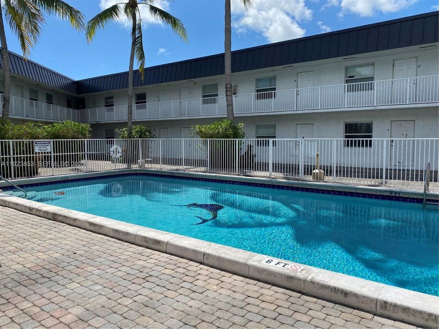 CALLING ALL INVESTORS. UNIT IS RENTED OR FIRST TIME BUYERS. This is fabulous area just a few minutes to Wilton Manors, minutes to Las Olas and the Beaches. This is a Second Floor 1 bedroom and 1 bathroom. Impact windows, Central A/C. Newer hot water heater. Large bedroom with walk-in closet. Complex just installed a new roof, will be painting and doing new landscaping soon. Community has large courtyard pool in a tropical setting. Laundry rooms.There are special assessments for the 40 year certificacion - Monthly payment $144,59 until 8/31/2032