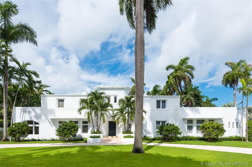 Located on the prestigious Sunset Islands, this Art Deco home was designed by world-renowned architect Martin Luther Hampton and elegantly renovated in 2016.  Stunning architectural details with contemporary finishes. Oversized 15,475 SF corner lot. Brand new kitchen with Viking appliances and Waterworks fixtures throughout home.  Master suite features a spa-like bathroom and generous his and her walk-in-closets. Expansive, private backyard with lush landscaping.  Separate two bedroom guesthouse.