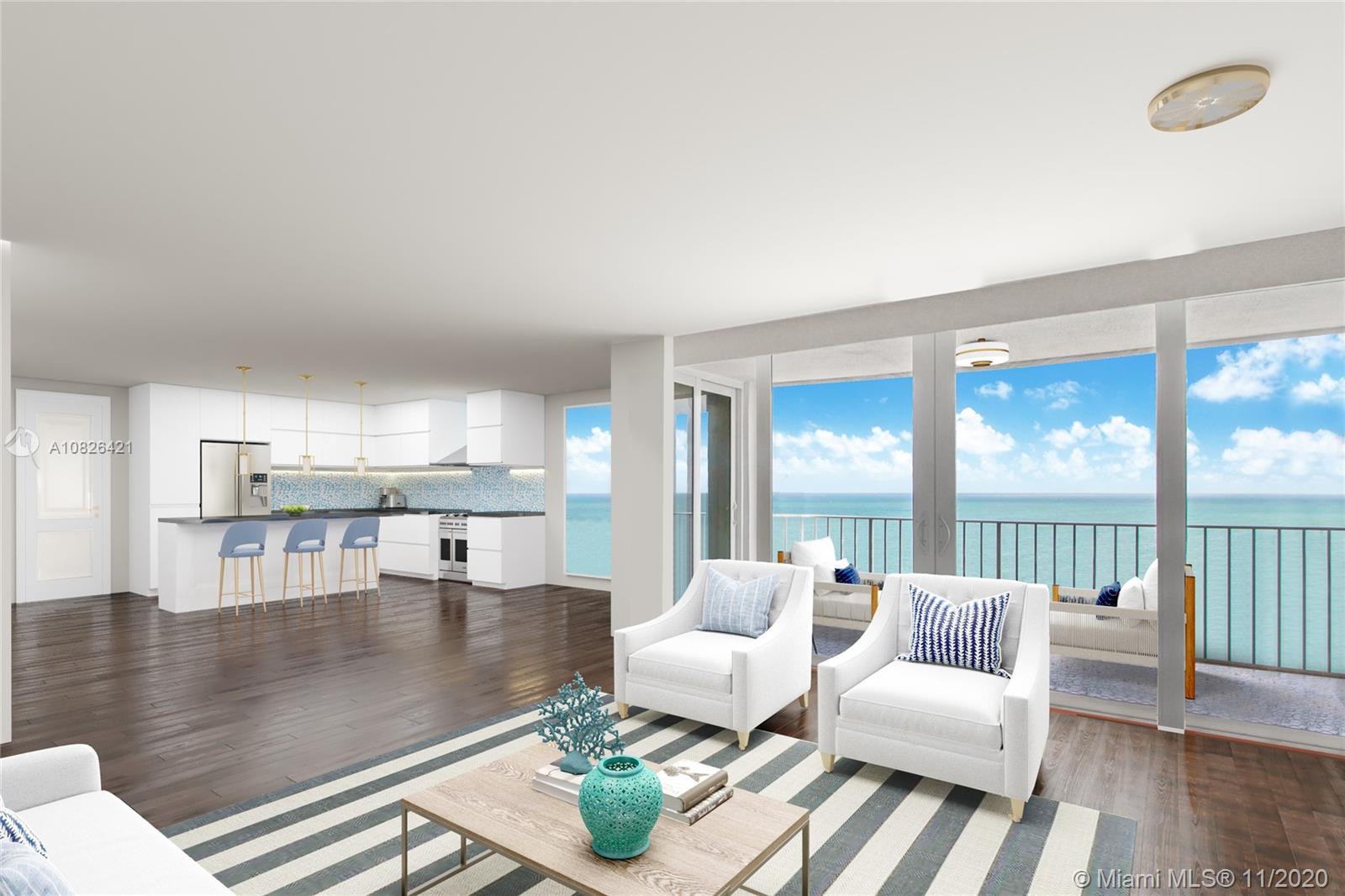 Extraordinary 2 bedroom, 2 bathroom spacious condo in the sophisticated Casa Del Mar building of Key Biscayne. Beachfront living at its best. Enjoy breathtaking ocean views flowing through-out entire apartment. Wake up every morning to the sun rising from the Atlantic Ocean and admire majestic sunsets from Biscayne Bay. The unit features a semi-private elevator foyer, a large Master Suite w/ walk-in closet, ample space in the living area for entertaining, newly installed impact windows/doors and an over-sized balcony to enjoy the views. Casa Del Mar features resort style amenities such as a private heated pool, direct beach access with chairs & umbrellas, tennis courts, basketballs courts, gym, playground for children, party room, and elegant décor throughout lobby and common areas.