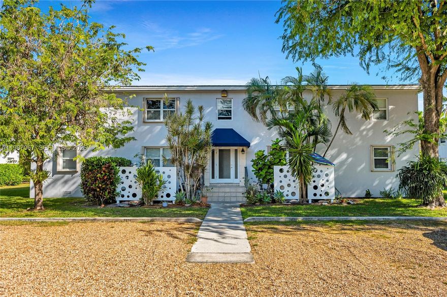 Vintage charm with wood floors in highly desirable High Pines/South Miami.  Sunny first floor corner 2/1 with windows on 3 sides. Central AC, impact windows, updated panel and LOW maintenance. Unit has an all in one washer/dryer (option is w/d or dishwasher per condo rules). Walk, bike, stroll, or run-nature beckons all around this tropical oasis.  Boutique shopping, trendy restaurants, drugstores, and groceries all nearby.  UM, hospitals, Metrorail all minutes away making it a perfect home for an easy commute to work or school.  Association has reserves, allows 1 pet, 2 parking spaces per unit, pool and laundry room also onsite.