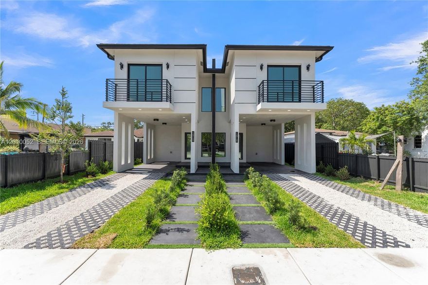 Welcome Home! New Construction Duplex. Two-Story Multi-Family Turnkey Paradise & Move-In Ready! Everything Brand New! 2026 with New roof, new A/C, new water heater. Total Sqft 3,850. 2 Units Total; With A Total of 8 Bedrooms and 6 Bathrooms. 4 Bedrooms and 2.5 Bathrooms for each unit. Cozy living space with freshly painted interior and exterior, plenty of natural lighting, impact windows, and doors. Quartz kitchen countertop, Stunning open floor plan kitchen with new stainless appliances, new washer and dryer, new installed flooring in each units. Relax the day away in your newly updated bathroom with modern features. Step out onto your private balcony for city view. Each unit includes a carport with outlet for electric car plus additional parking for two cars, a private fenced backyard, great for entertaining. Live in one unit and rent the other unit! Great Investment Opportunity: Perfect For Dream Home, Group Home, Airbnb, VA Home, Section 8, Nurse Lodging, Student Living, Living Home Facility, Landlord Ready For Tenant, and Many More! Located In Miami, Minutes Away From Kaseya Center Arena, NU Soccer Stadium A.K.A Freedom Park, Wynwood, Design District, Miami International Airport, Brickell, and Downtown. Close to I-95, major highways, airports, beaches, shopping, restaurants, & entertainment. No HOA! Receive Up To $20,000 seller credits towards closing costs with full asking price offer. Contract Early This Home Won't Last Long! Seller Is Motivated.