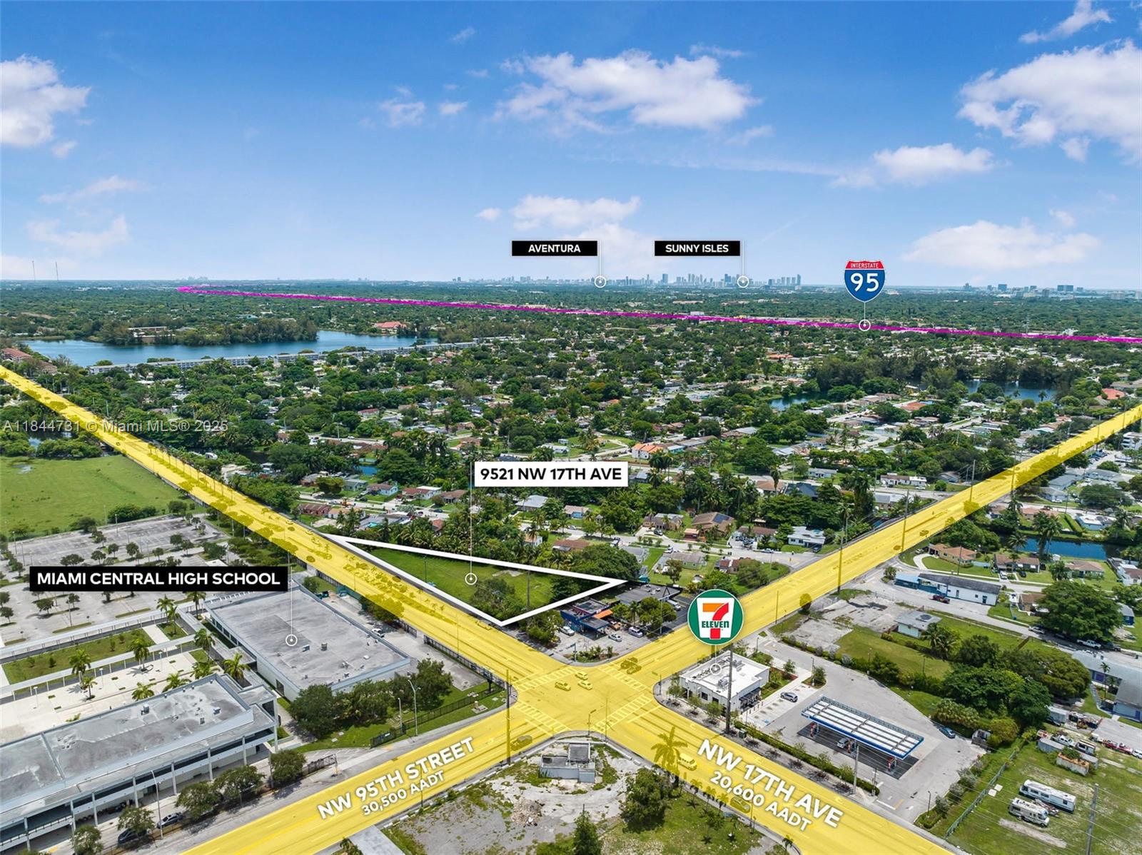 Site plan approved ±0.86-acre corner lot in unincorporated Miami-Dade County, zoned B-1. Approved for a ±2,040 SF QSR with drive-thru, parking, and dual access on NW 17th Ave and NW 95th St. Located directly across from Miami Central High School (1,400+ students) with consistent foot traffic and visibility. Positioned on a highly trafficked corridor with ±20,600 AADT. Surrounded by national retailers including Walgreens, McDonald’s, 7-Eleven, Dollar General, and Metro Ford. Minutes from I-95, Miami Dade College – North Campus, William H. Turner Tech, and the $100M+ Jewish Leadership Academy. Ideal for QSR, retail, or medical development.