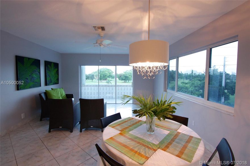 Renovated unit with gorgeous views of Hollywood Beach Golf Resort from every room. Upgraded kitchen with granite counters and new stainless steel refrigerator. Tile floors throughout. Upgraded bath. Fresh paint. New light fixtures. Hurricane impact windows. Spacious balcony. Quiet, well maintained building. Ideal location east of US-1 in Hollywood Lakes. Close to Downtown Hollywood - 0.2 miles to new Publix, new hotel and Young Circle (ArtsPark, Food Trucks, Concerts). Close to Hollywood Beach - take the Hollywood Trolly. Lots of new building and improvements in the area.