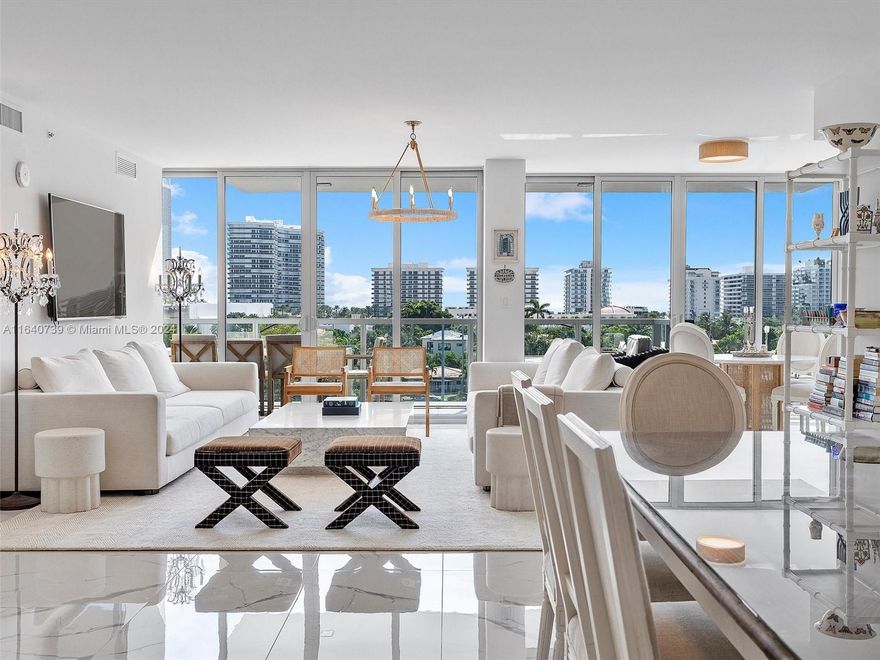 Experience luxury and spectacular views in Residence 704 at Bijou Bay Harbor Islands. This 3 bedroom, 3.5 bathroom condo boasts a southeast corner view, flooding the space with natural light. The open-concept Mia Cucina kitchen features Wolf appliances, a Sub-Zero refrigerator, and an island perfect for entertaining. Bathrooms are elegantly designed, complementing the Italian porcelain tile that flows throughout the unit. Enjoy serene water views from every room. Two garage parking spaces and an AC storage unit included. Amenities include a rooftop pool and jacuzzi along with cabanas, owners lounge and boat slips. Walking distance to A+ schools, places of worship, Bal Harbour Shops and plenty of dining. Live the ultimate luxury lifestyle in one of Bay Harbor Islands best buildings.