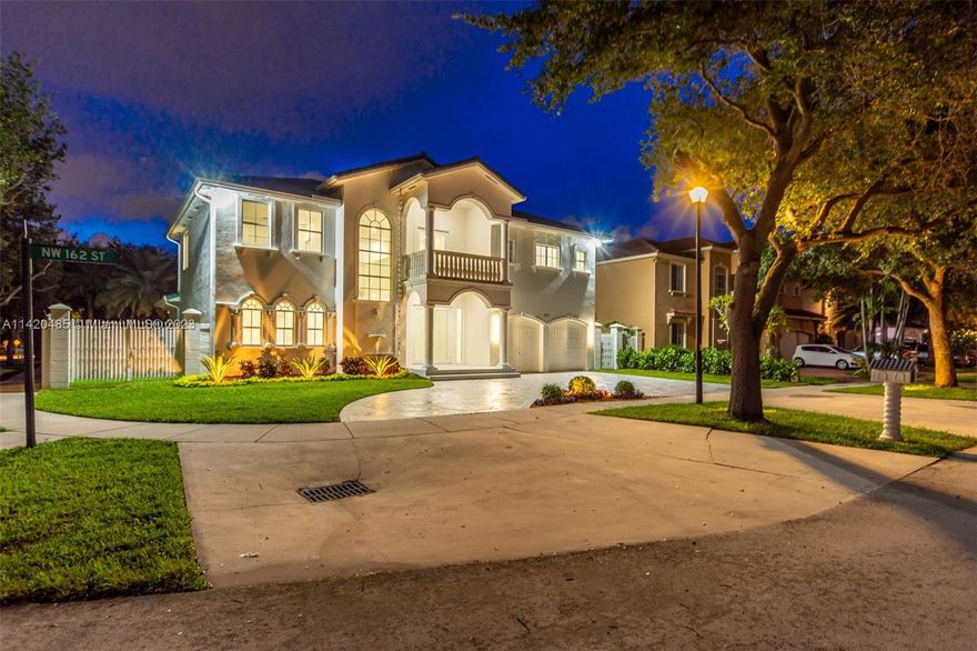 Modern 5 Bedroom/3 Baths home located in the breathtaking town of Miami Lakes. This home sits on a 9,000 sqft corner lot. This home has high volume ceilings, recessed lighting, surround sound throughout and beautiful glass stair case with motion sensor lighting for night time. Home has a relaxing high end touch. This luxury home has a kitchen with a waterfall feature counter, top of the line appliances. Home features a bedroom on the first floor.  In the relaxing master suite, enjoy the newly designed master bedroom with his/hers walk-in closets. The home is located in the community of Royal oaks but does not pertain to the ROYAL OAKS association.