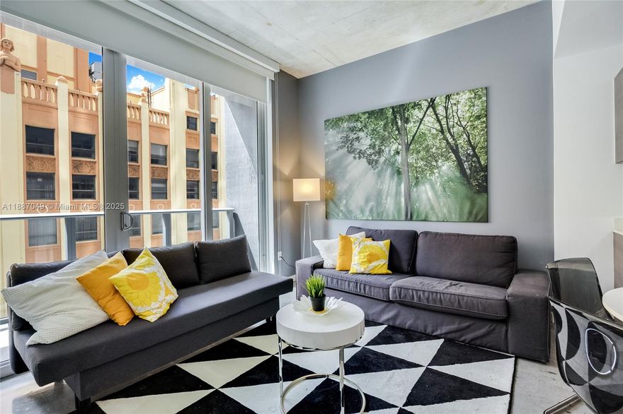 Per the original floor plan, this is a 1 bedroom / 1 bathroom residence. It features a sleek, open-concept layout with high ceilings and floor-to-ceiling windows. The unit is turnkey & fully furnished,  in the heart of Downtown Miami & w/ beautiful city views. Located steps from Brickell, this unit features polished concrete floors, 10-ft ceilings, Italian cabinetry & stainless-steel appliances. Washer & dryer in unit. Amenities include 24-hour concierge & valet, rooftop pool, gym, TV room, lounge & more. Building allows flexible lease terms, including short-term rentals. Minutes to Bayfront Park, Metromover, Brickell City Centre, Whole Foods & more.. The building does not offer parking; valet service on site or rental options nearby. Listing Agent is the property owner.