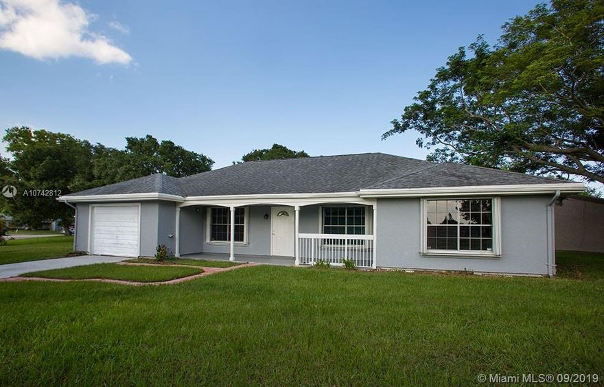 Beautiful, spacious with some updates and freshly painted  3 bedrooms 2 bathrooms with Den Single Family Home, in oversize corner lot (11,311 sq ft). Nice and large kitchen, Samsung appliances (Refrigerator, Range, Dishwasher Stalling Steel), Brand new microwave. With hurricane shutters. Quiet community with a swimming pool, shuffle board, and tennis courts. Great location near the Turnpike, Schools, Publix, Walmart and other amenities. Don't miss this opportunity!