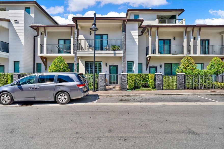 Smart Townhouse 2 Story, 3Bedrooms 2.5Baths, attached 2Car Garage conveniently located at Urbana/ Downtown Doral. Has a spacious and open floor plan, tile floors throughout with wooden stairs, No carpet. Spacious kitchen with a large Island includes granite countertops and SS appliances. Spacious master bedroom with balcony, walk-in closet and the bathroom w/ double sink. Homeowners have access to their extraordinary Club House with incredible amenities such as a pool, fitness center, splash park, basketball court, and more. Close to Schools, restaurants, shopping and night life. Not Included: TVs on walls and bases to tv. In Garage not included Bike Rack, Tool chest w/ wall mount, and storage rack.