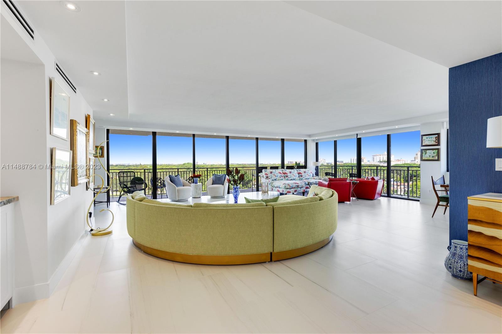 Fabulous luxury 2*/3 3,200 sq ft condo boasting luxury finishes, gorgeous views in all directions, floor to ceiling impact windows & doors, and wraparound balcony. Unit has been completely renovated, large bedrooms, walk-in closets, expansive open concept living area. This beautiful 8th floor unit is situated in a prestigious and exclusive building overlooking the Granada Golf Course, featuring 12 private full floor units, 2 secure access elevators opening into your foyer. Conveniently located 3 blocks from Miracle Mile, affording city living, shops, restaurants, etc. Building has undergone a recent restoration project costing $5M, owner paid all assessments. Covered parking; pool deck is undergoing complete renovation - rendition photos included. *Den easily converts to 3rd/bed