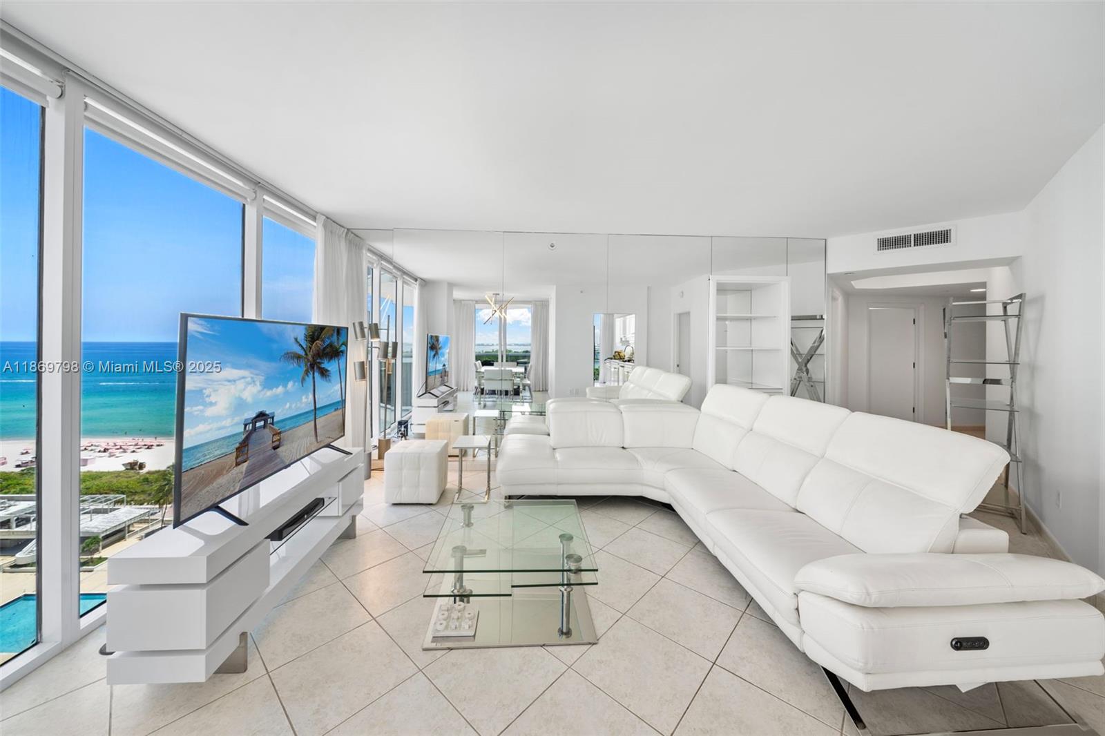 Welcome to this fully furnished 2 bedroom, 2 bath corner residence in the prestigious Blue Diamond. This sun filled unit features a split floor plan, newer kitchen appliances with two refrigerators, a primary bedroom with a spacious en-suite bathroom including a separate shower and bathtub, plus a large walk-in closet and beautiful views from every room. Residents have access to resort-style amenities, including a state-of-the-art fitness center, pool, cafe, business center, children’s playroom, beach service, and more.