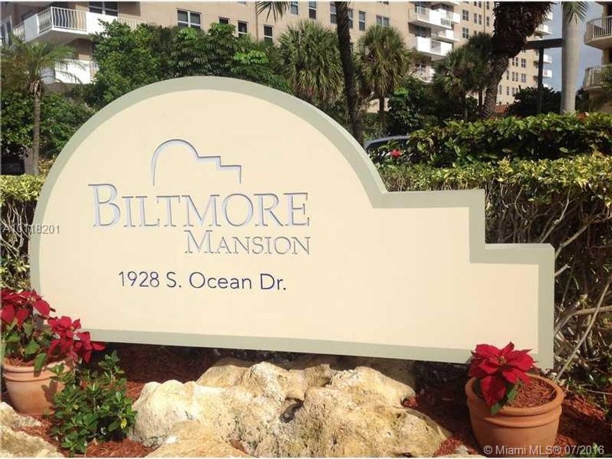 Biltmore Mansion,direct ocean front building where backyard is the beach, very quiet, private,  5 floors, where you will instantly feel at home. Spacious, light & bright renovated, washer and dryer in unit. Huge storage. Covered assigned parking.  15mns from FLL and 30 mns from MIA airports. Walking distance to Hallandale Beach Blvd. where everything is! Gulfstream, Diplomat golf and country club, all within a stone throw! Come join the friendly Hallandale beach community and the ocean as your back yard.