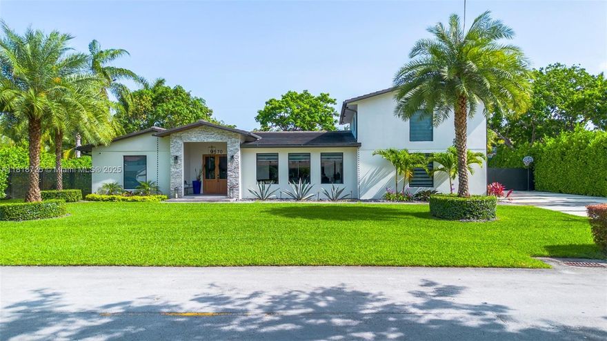 Beautifully Renovated 5 bed / 4 bath home in the heart of Miami with a spacious GUEST HOUSE & Serene Backyard Retreat! Nestled on a spacious 17,500 SF lot, this beautifully designed home offers 3,142 SF of living space with expansive family rm, dining rm, and renovated kitchen, overlooking scenic views of the backyard. The home was completely renovated in 2021, with final upstairs addition completed in 2025. Upstairs primary suite is a private sanctuary with wet bar, spa-like bath, & walk-in closet. Backyard ftrs a sparkling pool, fully equipped summer kitchen with built-in grill, several large covered terraces, huge turf area, & detached guest house with 1 bed/1 bath, kitchenette, & living room. Add'tl ftrs: 2021 Roof, Impact windows/doors, 2 Car gar. + Storage, & mins from Coral Gables!