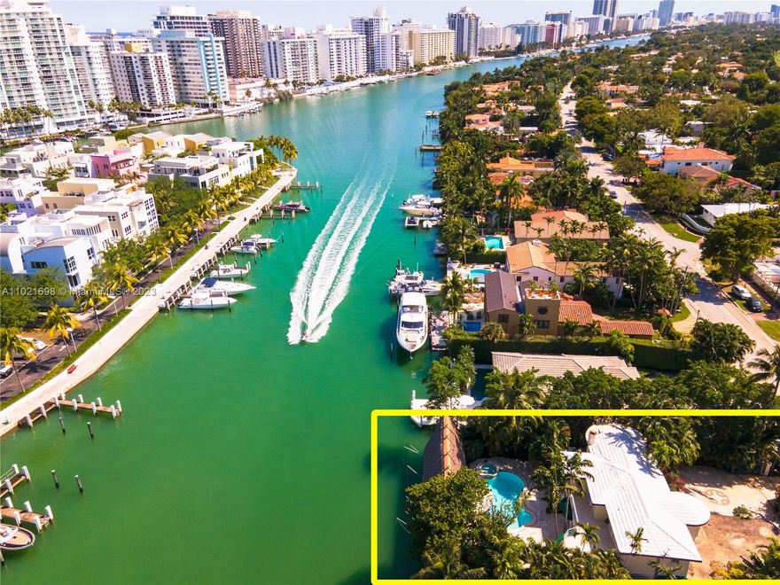 Live out your Miami dream at this waterfront property. 75 ft water frontage on 9,150 SF Lot. The home features 5 BD, 4.5 BA with 3,857 SF of interior space with a pool deck that is perfect to host outdoor gatherings. Incredible amenities such as unique Tiki Hut, wet bar, outdoor shower, and gas grill. Inside, proper formal dining room, open living room, breakfast nook that all face the pool deck. Upstairs, the Master Suite is accompanied with 2 additional bedrooms that share a jack and jill bathroom. Each bedroom upstairs provides outdoor balcony access to enjoy the water views, with Master bedroom patio providing direct access to the pool. This Art Deco home is a great opportunity for those ready to enjoy the Miami lifestyle or for those looking for an opportunity to renovate.
