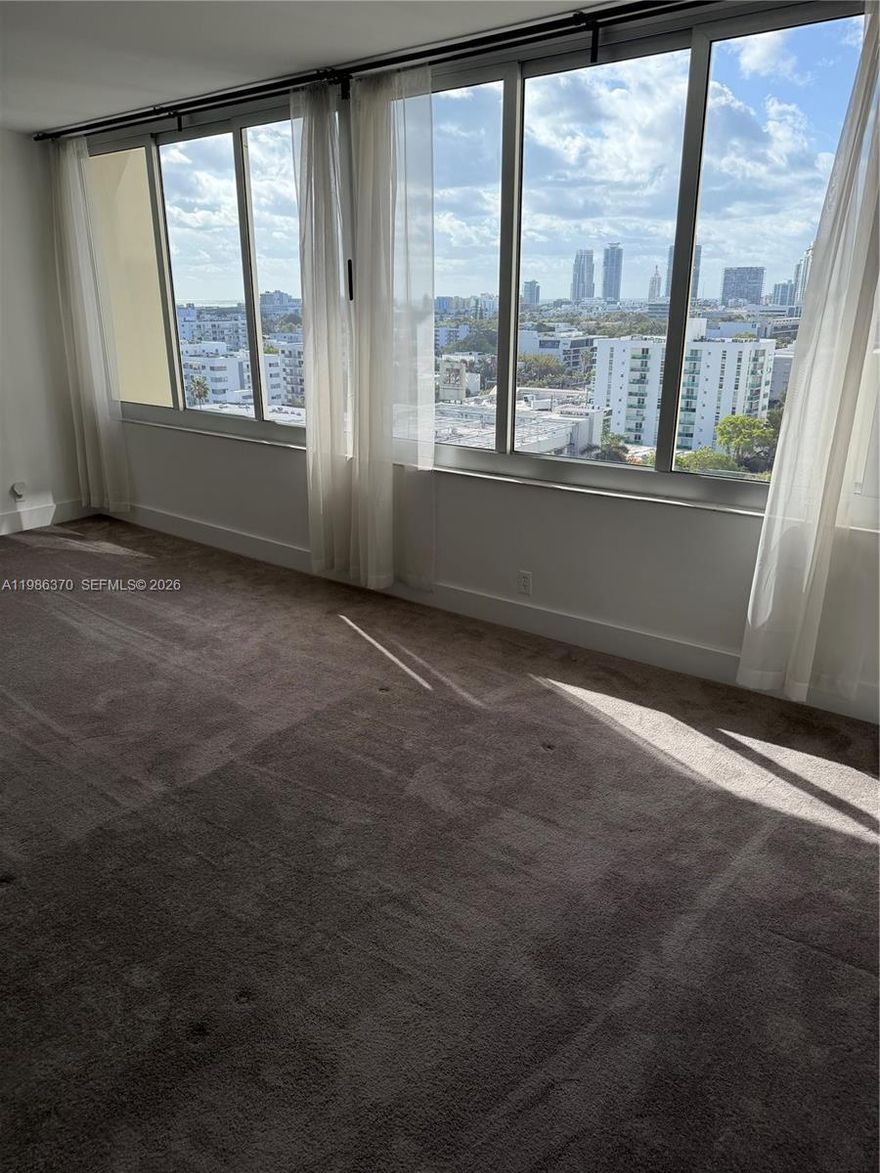 Oversized Studio with amazing views over South Beach and the Ocean. This apartment is freshly painted and professionally cleaned, offers lots of storage and closet space and hurricane impact windows. The building offers a beautiful Pool with a view over the Miami skyline, a bbq area, a hot-tub and a fully equipped Gym. Cable and internet are included in the rent as well!! Valet parking available for $95 per month. Call today and make this your home.