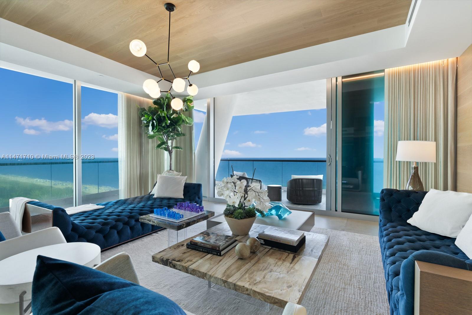 Pinnacle luxury lifestyle right at your fingertips at the Fendi Chateau. Unit 901 is a corner unit with a highly desirable flow through unit providing unobstructed ocean views and glistening skyline views. Enter through your private vestibule as you're whisked away to the 9th floor. With 10ft high ceilings, you're greeted with an expansive living space. Primary suite engulfs the seashore line while you get to simultaneously enjoy the views in your deep soaking tub. Kitchen is equipped with Gaggenau appliances with a built in summer kitchen in the privacy of your balcony. White glove service and top of the line amenities for this boutique 58 unit only building. Full beach service, in house salon and spa, state of the art fitness center, resident only restaurant, kid's club and more.