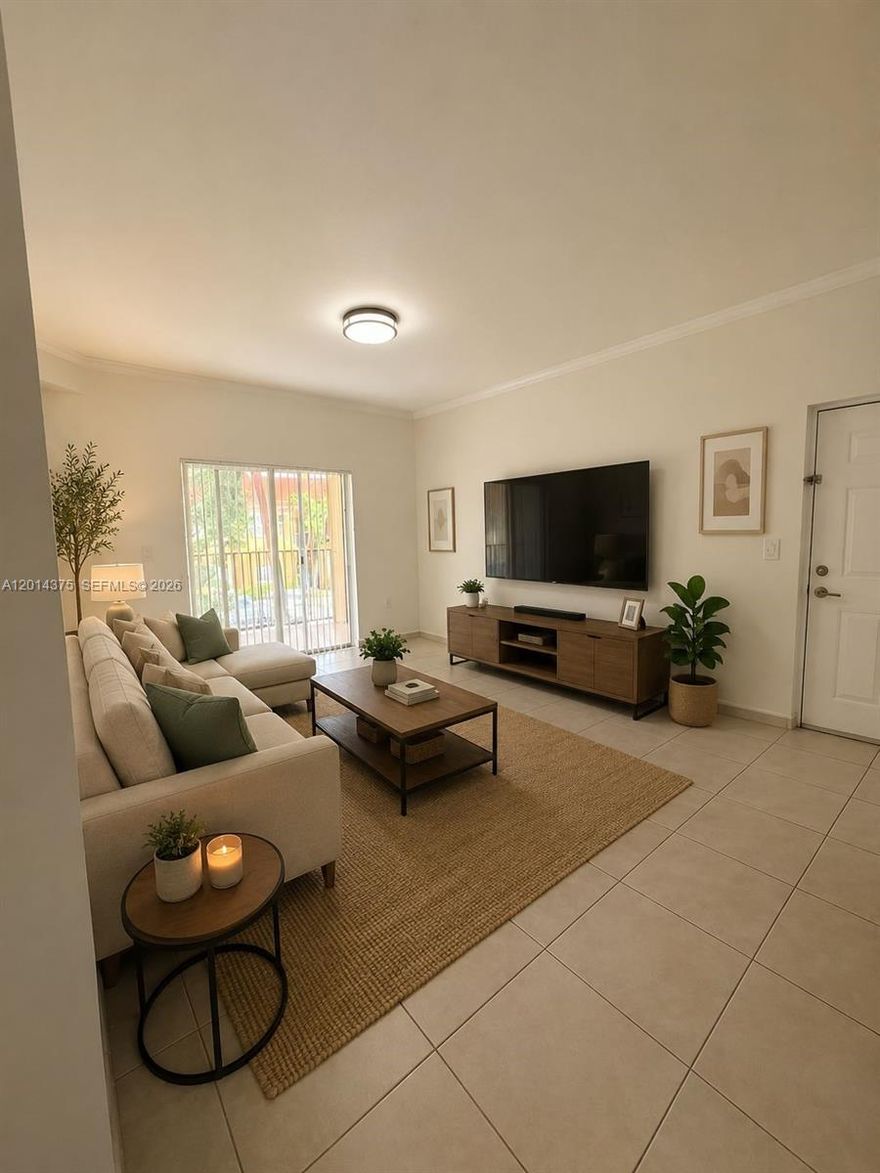 Charming 2-bedroom, 2-bath unit located in the desirable Palm Gardens at Doral community. This well-maintained residence offers 870 sq ft of comfortable living space with a functional layout, tile flooring throughout, and a bright second-floor entry. The corner positioning provides added privacy and natural light, creating a welcoming atmosphere. The unit features assigned parking and is part of a gated community with convenient amenities, including a swimming pool, fitness center, and secure entry. Maintenance includes cable, landscaping, exterior maintenance, security, and access to all amenities, offering great value and ease of living. Ideally situated in the heart of Doral, close to top-rated schools, shopping centers, dining, and major highways for easy commuting. Pet-friendly with restrictions and leasing allowed (minimum 1 year), making it a great option for both end-users and investors. A fantastic opportunity to own in one of Doral’s most sought-after communities at an attractive price point.