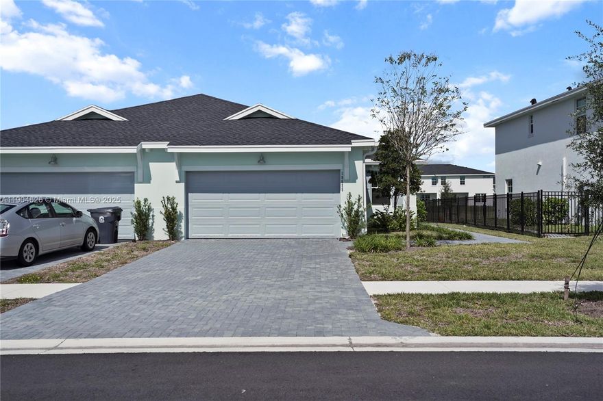 This modern 3-bedroom, 2-bath home offers comfort and style with an open layout, elegant tile floors, and abundant natural light. The kitchen features quartz countertops, stainless steel appliances, a large island, and herringbone backsplash. The primary suite includes a walk-in closet and dual vanity bath with glass shower. Enjoy a spacious 2-car garage, full laundry room with washer and dryer, and private driveway. Located in a quiet new community near major highways, schools, shops, and parks. Move-in ready and perfect for those seeking a bright, low-maintenance home with modern finishes, energy-efficient systems, and exceptional living in a peaceful neighborhood.