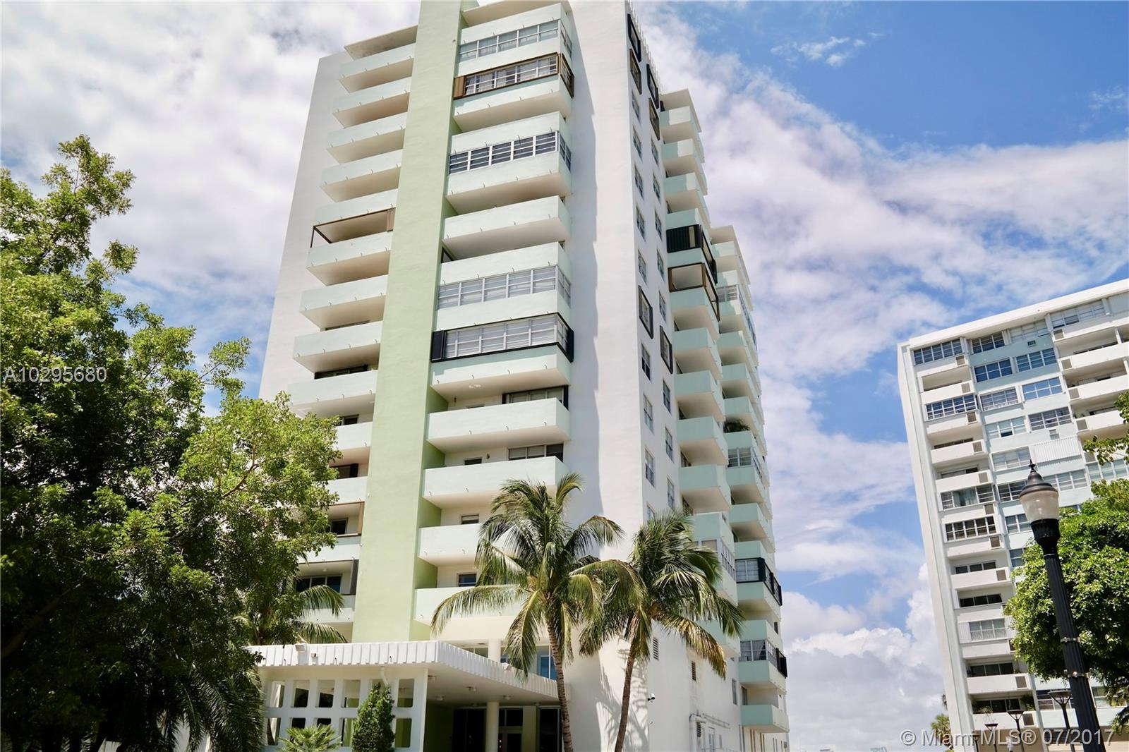 Totally remodeled. Tastefully furnished 1 bedroom / 1 XL Carrera marble bathroom. In boutique building designed by Morris Lapidus. Steps away from all the Sobe action! Open kitchen boasts SS appliances with built in micro draws, stone counter tops and beautiful southeast views of the open Bay! Solid wood floors, lots of closet space, black out window treatments and hurricane shutters. Built in wall bar and two tvs included in price one in living room and other in bedroom. Easy to show. Sorry NO pets allowed. Beautiful pool, gym, one assigned covered space and 24/7 security. The lobby was recently redone restoring this building to its original glory.