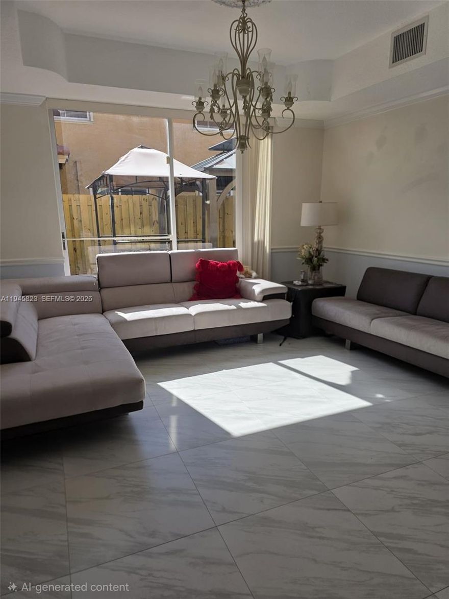 Beautifully upgraded townhouse located in the heart of Miami Lakes. This well-maintained home features a brand-new 2025 A/C, modern stainless steel appliances, and convenient stackable washer and dryer. The updated kitchen offers new cabinetry, while upgraded lighting and window fixtures add a bright, contemporary touch throughout, all of which will remain with the property.  Enjoy outdoor living in the private backyard, complete with a pergola and built-in BBQ pit, perfect for entertaining or relaxing. Additional improvements include a new fence for added privacy.   Complex has a pool, park area for kids and nice landscaping.  Enclosed community. Ideally situated near good schools, shopping, dining, and everyday conveniences, with easy access to I-75 for a smooth commute. This move-in ready townhouse combines comfort, style, and an excellent Miami Lakes location.