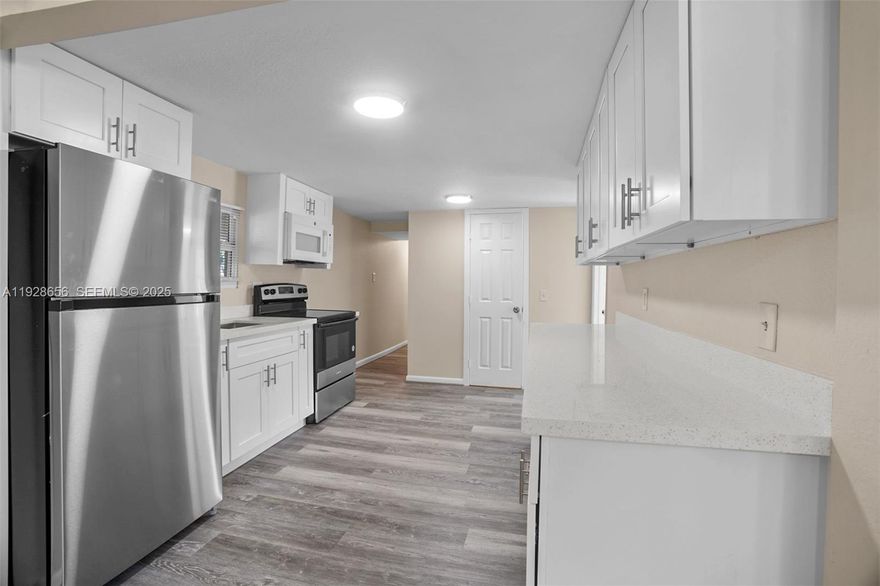 Brand new kitchen.Two bedrooms In a single-family residence in a great location! Brand new appliances, free internet, and laundry in the unit. One block from US1  and a little more than 2 mile from the FLL airport, a great location with a great neighborhood. All stainless steel appliances. Completely painted and refurbished. Large living rooms and dining rooms. Free water/trash removal.  Please send the driver's license, credit score, and proof of income to the listing agent. Ready to move today.