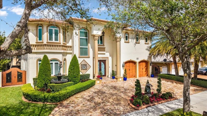 Luxurious estate located within the gated and highly sought-after community of Royal Oaks. This Mediterranean-inspired home offers approximately 4,256 square feet of thoughtfully designed living space, featuring six bedrooms and five bathrooms.
Built entirely of concrete, including the second floor, the residence provides exceptional durability and long-term value. A marble entry with a custom medallion leads into spacious interiors with high ceilings, classic architectural details, and marble flooring throughout, creating a bright and elegant atmosphere.
The functional layout includes three guest bedrooms with private en-suite baths and an expansive primary suite of over 900 square feet, complete with a spa-style bathroom and Jacuzzi soaking tub. High-impact windows and doors enhance security and energy efficiency. A second-floor kitchenette with washer and dryer is ideal for extended family or guests, and an oversized two-car garage with marble flooring completes the home’s interior.
The backyard oasis is equally impressive, featuring a marble deck, large covered terrace, refreshing pool area, outdoor kitchen, and a tiki hut—perfect for entertaining or relaxing in privacy.