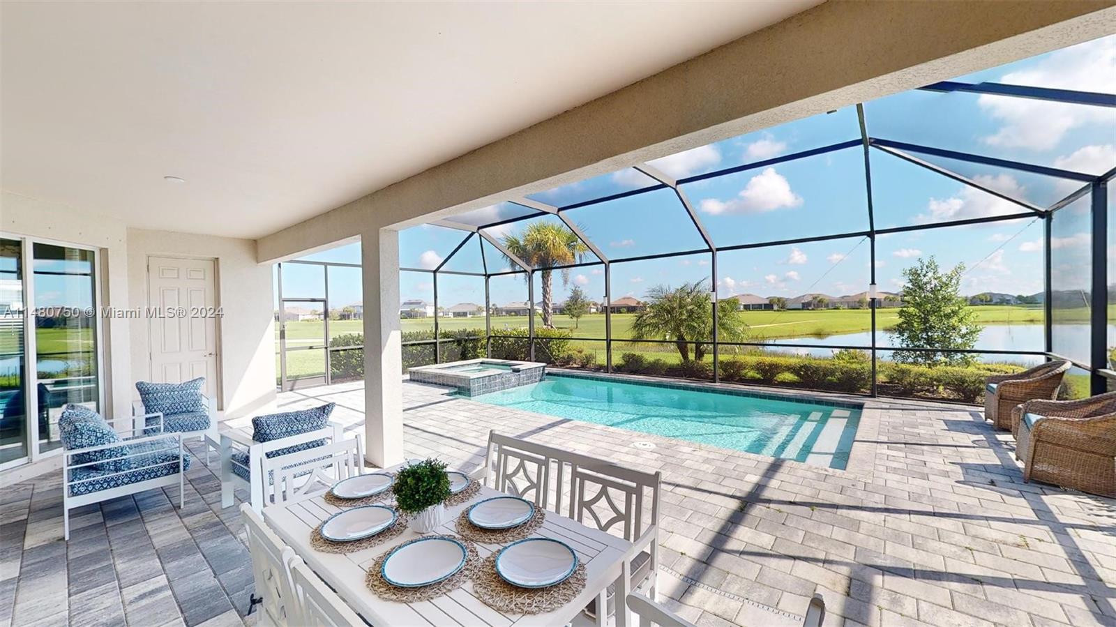 DO YOU LOVE GOLF? Welcome to The Victoria , at National G&CC, spacious 1,850 square feet of living space in a serene surrounding and landscape, split plan with 2 beds 2.5 baths + Den,High ceilings and tile floors.The luxurious Owner's suite features a tray ceiling, private lanai access and elegant bath with dual vanities and ample storage.The den makes a perfect home office or extra room, large laundry room, lots of cabinet space, white kitchen with lots of storage and a beautiful pantry, garage offers plenty of space for 2 cars and storage. The National Golf & Country Club offers lots of amenities,8 tennis courts 6 pickleball, spa, yoga & aerobic private room, restaurants, cafe & 3 pools.PHOTOS & VIRTUAL TOUR ARE FROM THE HOME MODEL "VICTORIA "GOLF MEMBERSHIP IS INCLUDED WITH THIS HOUSE.
