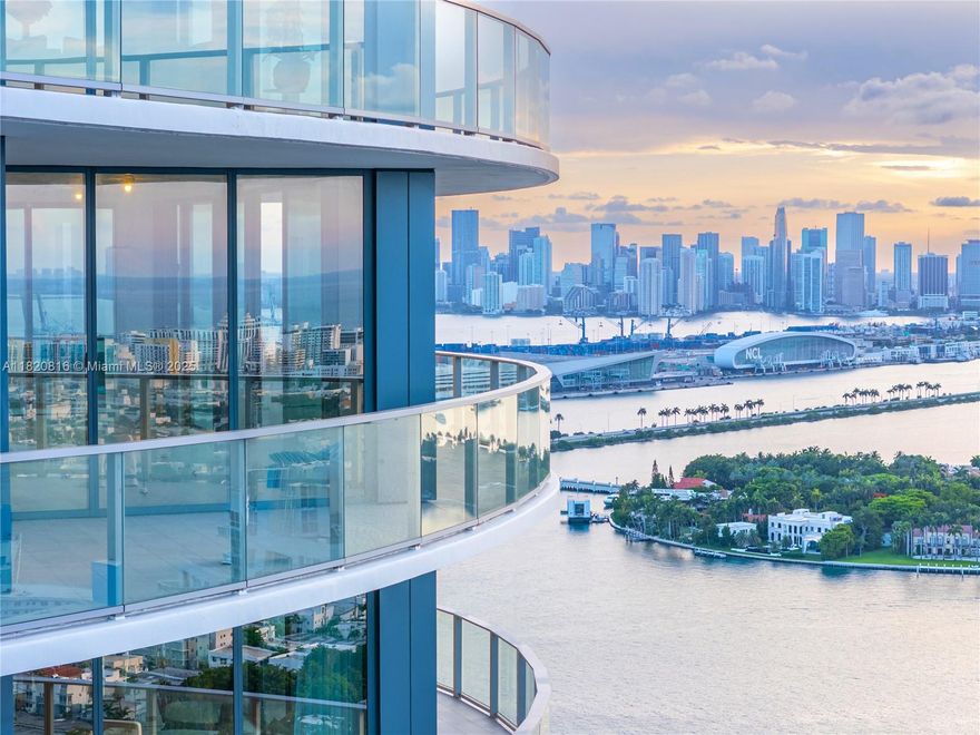 Experience luxe condo living on top of Miami Beach at Five Park Canopy Residence 3703, where sophistication meets panoramic sunsets over the Miami skyline and Biscayne Bay, sunrises over the ocean, and scenic South Beach! Unique corner residence redesigned with custom floor plan featuring immense primary suite with sitting area, oceanfront guest bedroom, marble baths, and expansive living spaces with multiple sitting rooms.  Wraparound 1,000-sf terrace, gourmet kitchen, Gaggenau appliances, wood floors, 10-ft ceilings. The exclusive Canopy Club is residents-only, Members Club with private dining room, lounge, wellness areas. Additional amenities: pool, gym, spa, restaurant, and private beach club! Adjacent to 3-acre Canopy Park, steps to Miami Beach Marina, dining, parks, beach.