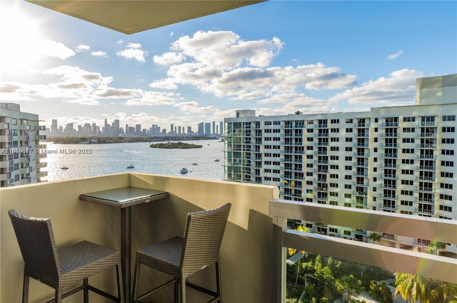 Turn-key furnished 1 bed /1 bath apartment in the Flamingo South Tower featuring stunning views of Biscayne Bay and the Miami skyline. Ceramic floors throughout. Open kitchen with stainless steel appliances. Washer/dryer combo in the unit. 1 garage parking space. 2 community pools. State-of-the-art gym. On-site cafe, bar, restaurant, convenient store & dry cleaning. Direct access to the bay walk. Close proximity to shopping, dining and entertainment on Lincoln Road, Española Way, and more. Just a few blocks away from Ocean Drive and the beach. Currently rented for $3,650 per month until April 2026.