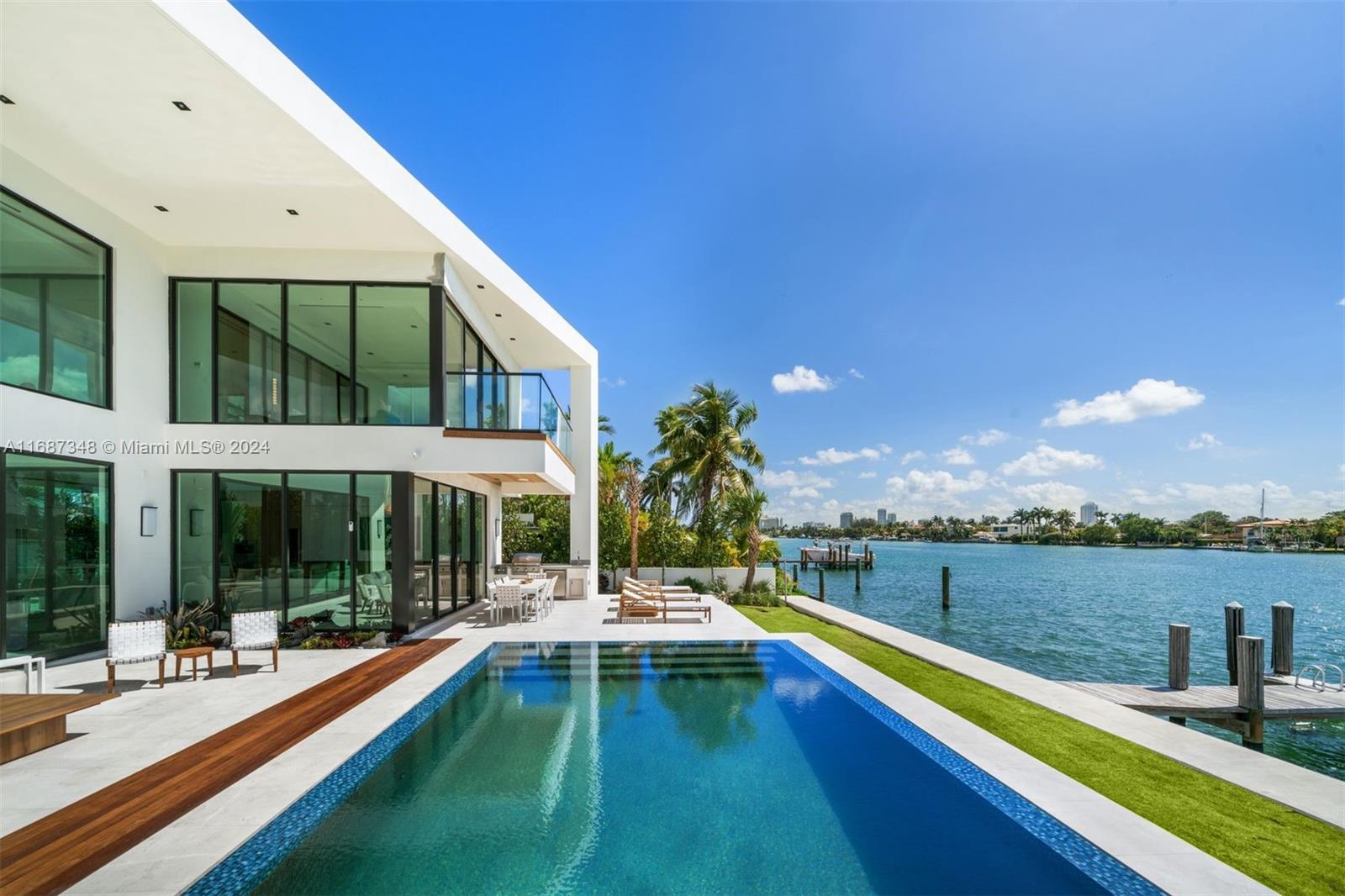 Indulge in opulent waterfront living in this brand-new construction home with a premier lot position on the wide
bay in gated Biscayne Point. Enjoy the most sought-after Southern Exposure close to the tip of the island.
Designed by Tamara Feldman, this modern masterpiece boasts 7BD/7+1 BA. The exquisite interior features Tundra grey Marble & White oak flooring, white oak wrapped floating staircase, & Carrara marble in all guest bathrooms. The exterior facade is wrapped in stone, complemented by a knife-edge pool & stunning water views. Enjoy a chef’s kitchen w/ marble & custom white oak, top of the line appliances, a media room, staff quarters & full cabana bath. Revel in luxury & sophistication at every turn in this stunning waterfront retreat.