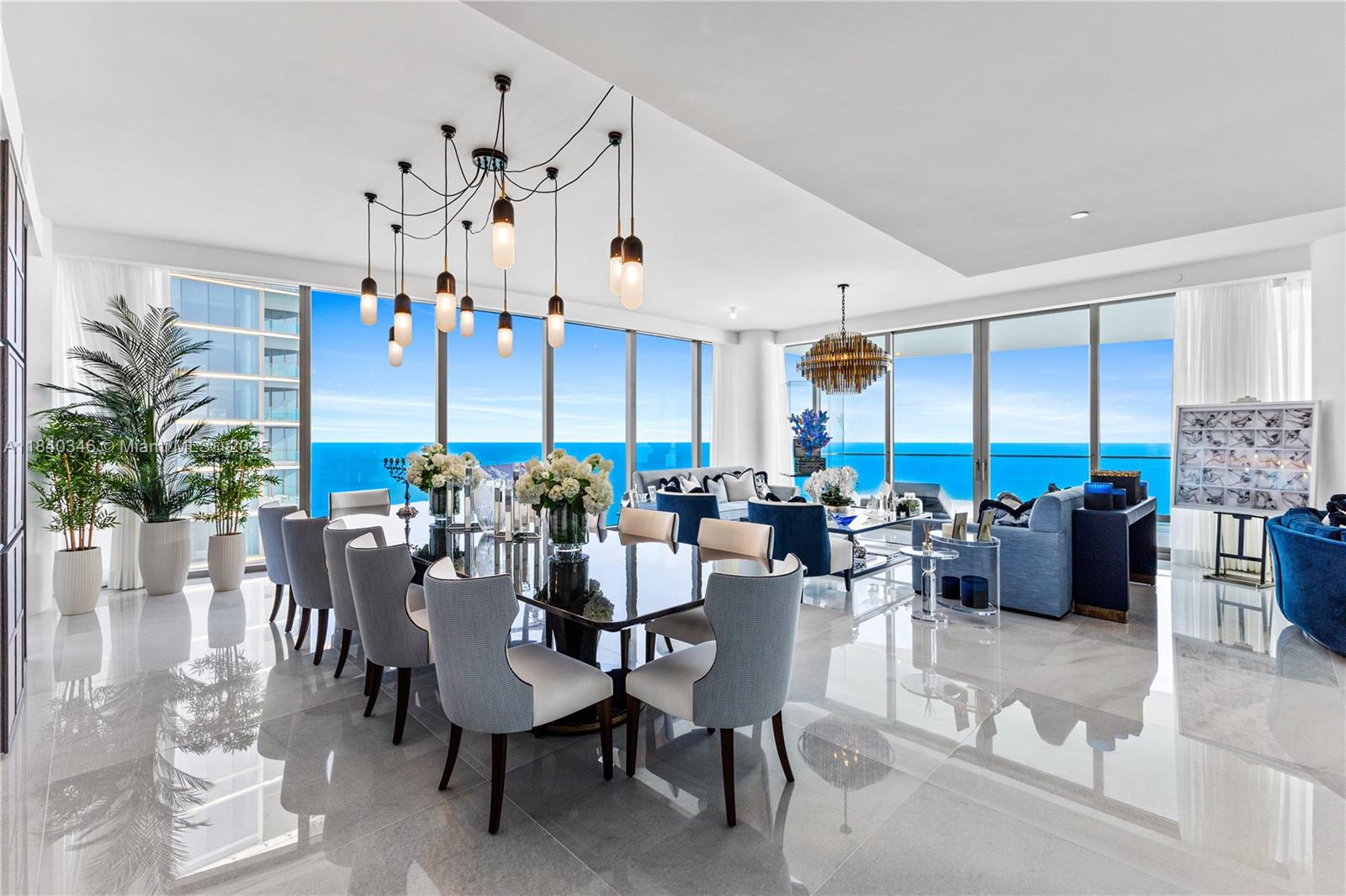Experience unparalleled luxury in this one-of-a-kind Tower Suite at Miami’s most prestigious address, The Estates at Acqualina. Designed by the internationally acclaimed Argent Design of London, this sprawling residence offers nearly 10,000 square feet of meticulously crafted indoor and outdoor living space.Step into a world of elegance with custom millwork, exquisite marble and onyx finishes, a chef’s kitchen, and cutting-edge Control4 smart home technology. Perfect for both family living and entertaining, the bespoke floor plan includes 6 spacious bedrooms, a family/media room, a private bar and entertainment lounge, a home cinema, and expansive storage space throughout.