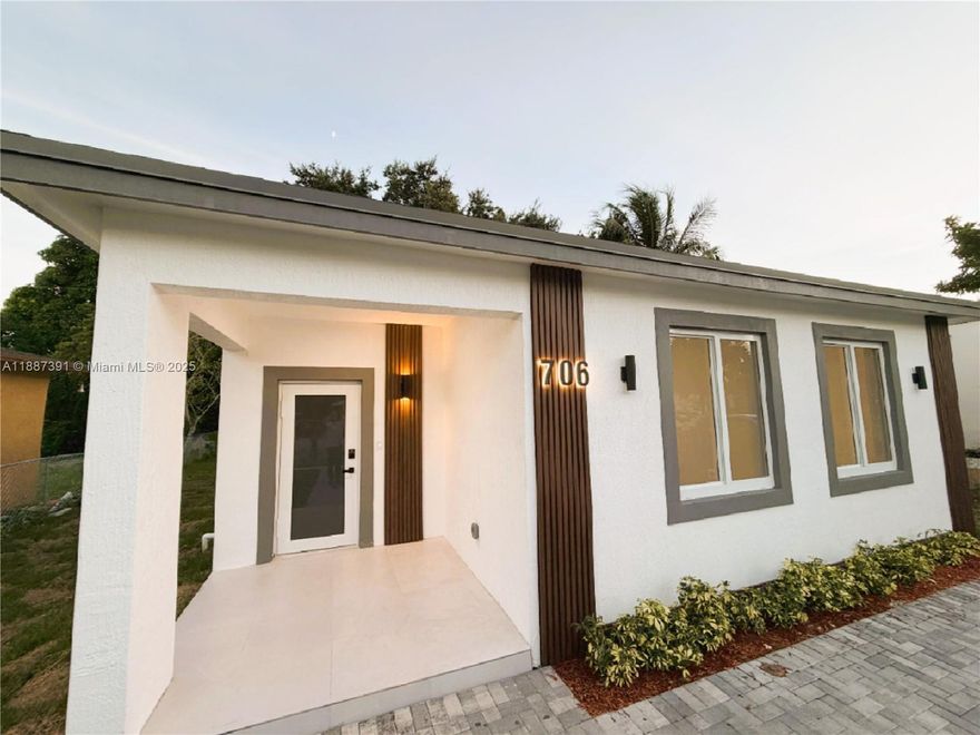 NEW CONSTRUCTION on a new Site Development of 5 Single Family Homes with no HOA. Quiet Street, Beautiful house with modern design, open kitchen concept and modern finishes. 1,560 Sqft. 3 bedrooms, 2 full baths, 1 Half Bath. Equipped with New stainless steel kitchen appliances, Quartz counter top, white kitchen cabinets made of pine wood, wall cabinets upgraded to 42'' height. Modern floors in glossy white big format Venatto porcelain tile throughout the house, Impact windows, concrete pavers driveway. Easy access from i-95. Fast growing new Neighborhood. Very close to Dania Pointe, Ft Lauderdale Airport, and the beach.