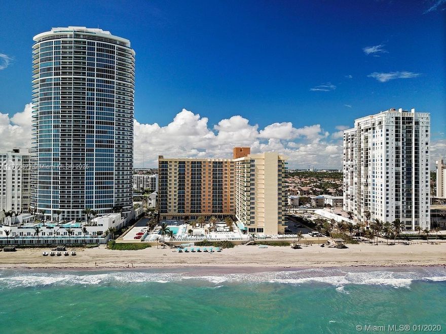 Luxury Beachfront Condominium offers this Direct Ocean view Studio + 1 bathroom apartment. Apartment has no balcony. Open kitchen plan. Remodeled apartment. Hurricane proof windows. Laundry machine in the kitchen. Walking closet and towels closet. Luxury Amenities include Beach Service + Large Swimming Pool + Jacuzzi + Professional Gym. Maintenance includes Water + Internet & Cable TV + central a/c + Storage bin. Bicycle room and Social Room with billiard table. Building allows to rent 4 times a year for a minimum of 90 days and invite Guests for up to 21 days 3 times a year. 24 hours Reception+ Security & Valet. Publix across the road. Famous Hollywood Boardwalk is only 10 minutes walking. 50 Years certification completed. No Assessments. For showings call or text Listing Agent.
