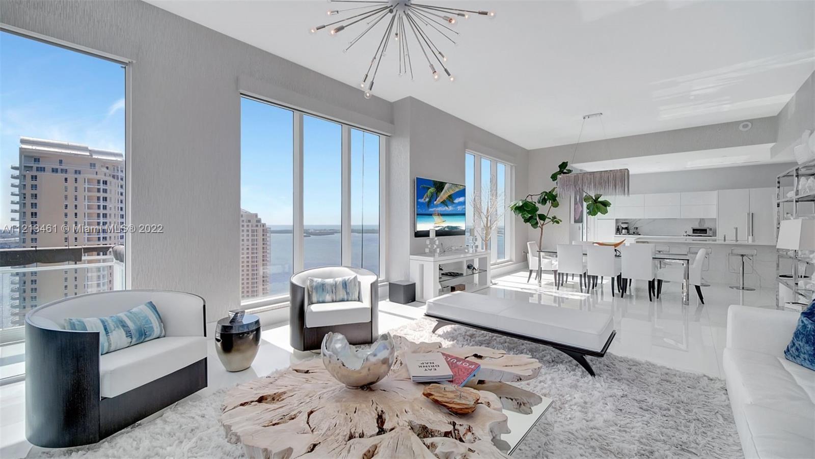Beautifully decorated apartment located in the exclusive Brickell Key Island! Corner unit with breathtaking views of the ocean, Biscayne Bay, and Miami's skyline. 12-foot ceilings and incredible water views from each of its four bedrooms. The home features a private elevator, 4 bedrooms, 5.5 bathrooms, a maid's quarters, TV room, an assigned storage unit and 3 assigned parking spaces. Furniture is included, except a few items, personal items and art. The buildings amenities include a 24/7 valet and concierge, tennis & basketball/racquetball court, swimming pool, jacuzzi, gym & party room. Note: Building is under renovation on the outdoor areas. PLEASE SEE BROKER REMARKS FOR SHOWING INSTRUCTION.