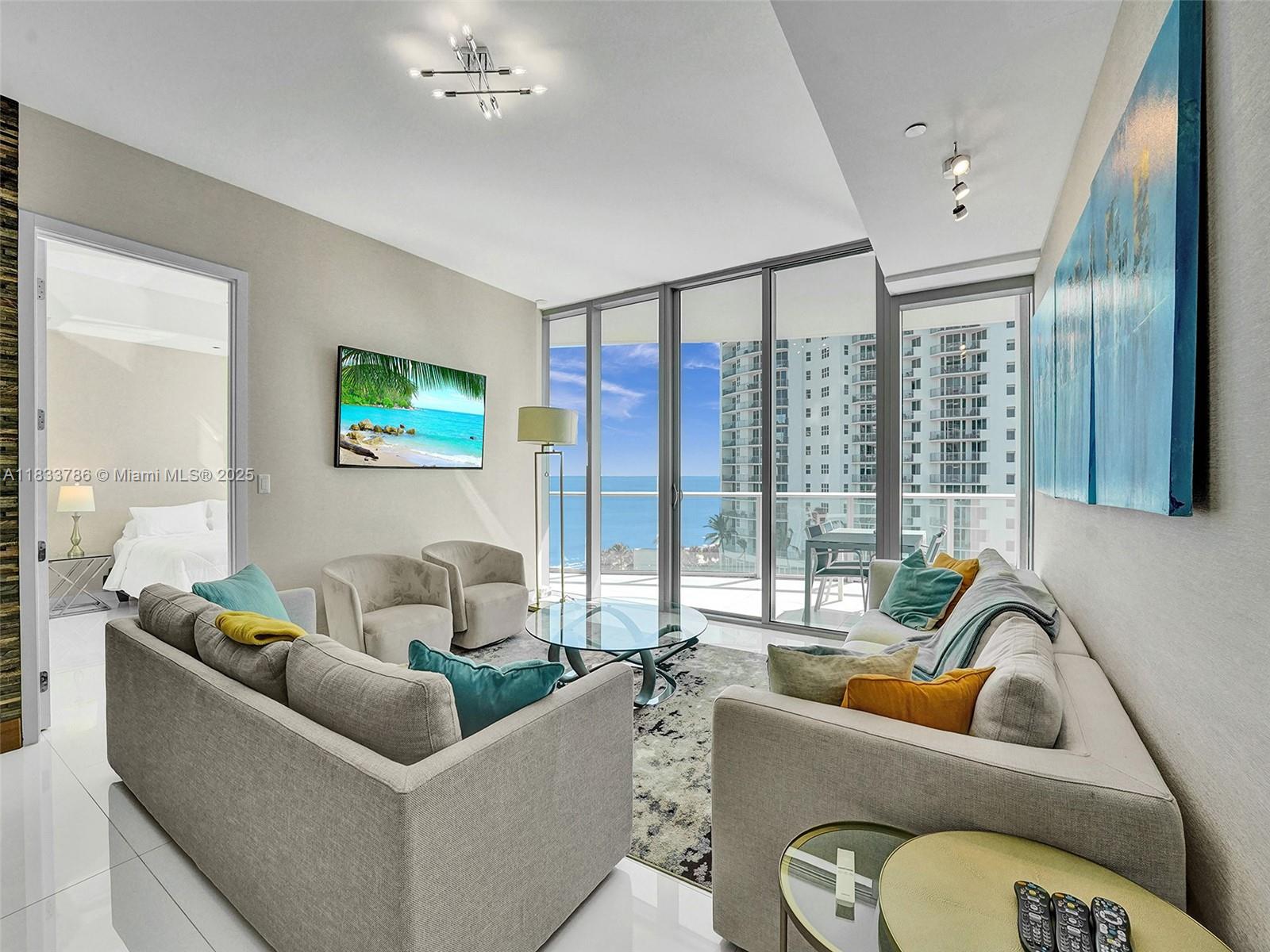 Exclusive opportunity at the Chateau beach Residences, Sunny Isles Beach FL. Fully furnished 2 bedroom+ den and 2 baths unit offers breathtaking views of the Atlantic Ocean, Intracoastal, and Miami skyline. High-end finishes, Miele and Subzero appliances, and exquisite lighting. Chateau Beach is not just a home; it's a lifestyle. Enjoy exclusive amenities like restaurant, spa, Cigar Bar w/ humidor boxes, and a Wine Lounge. Stay active in the ocean-view Fitness Center or unwind in the Home Theater, Massage room and hair salon for ultimate relaxation. Benefit from 24-hour concierge and valet services. Kids playroom. Live in a residence that defines elegance and sophistication. Welcome to a world where luxury is limitless, and every detail speaks to the art of living well.