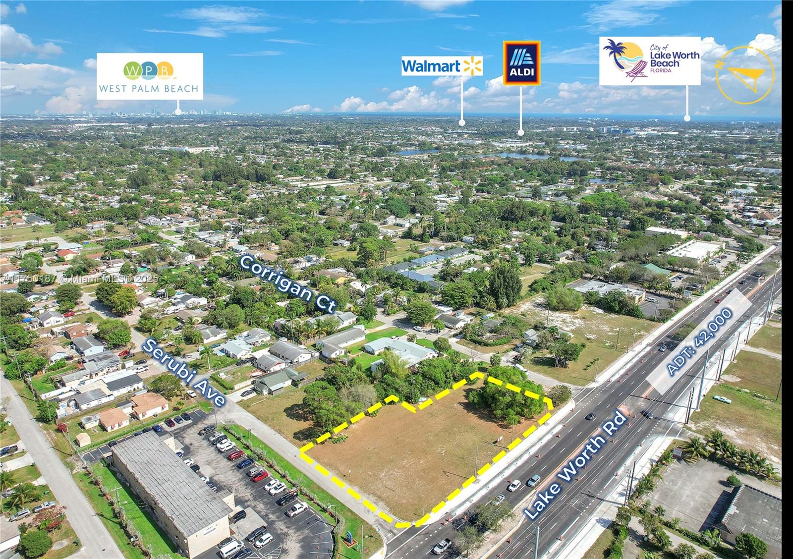 Verawood Realty exclusively presents the opportunity to acquire a 42,867 SF commercial development site on Lake Worth Road, in the Village of Palm Springs, a submarket of Lake Worth in Palm Beach County. Nestled on the thriving commercial corridor of Lake Worth Road, this Commercial General (CG) zoned vacant lot presents an unparalleled opportunity for business owners, investors, and developers seeking a strategic location in Palm Springs, Florida. This high-visibility property is positioned between Corrigan Ct and Serubi Ave, offering direct access to a robust consumer base and seamless connectivity to major roads.