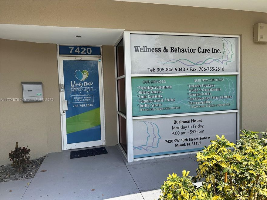 Special commercial offer for sale of a well-established Community Mental Health Care center in the Southwest area near the city. It has been operating for eight years with excellent business results and the opportunity to develop new lines of medical services as support, as it has recently renewed federal licenses and updated contracts with multiple insurance companies, as well as a list of active clients. THE BUSINESS HOLDS AN OPTUM LICENSE!! This 2,100 square foot space is located in a commercial building with a very low and attractive rent of $2,500, which includes all utilities (water, power, and light). The area features a well-defined lobby with a front desk, as well as four spacious offices, a meeting room, a bathroom, and a small pantry.